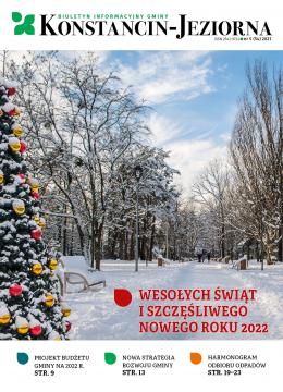 okładka wydania; Park Zdrojowy pokryty śniegiem, po lewej stronie stoi świątecznie ubrana choinka