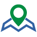 niebiesko-zielony znak graficzny przypominający rozłożoną mapę oraz umieszczoną na niej pinezkę