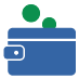 niebiesko-zielony znak graficzny przypominający prostokątny portfel, do którego wpadają dwie monety.