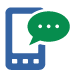 niebiesko-zielony znak graficzny przypominający telefon komórkowy, z którego unosi się dymek wiadomości tekstowej.