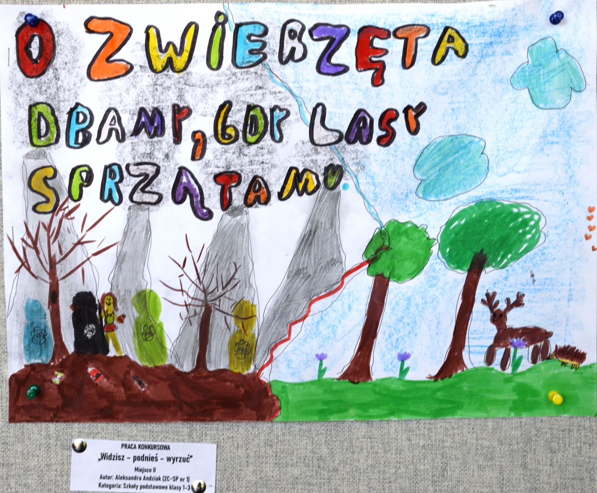 Plakat konkursowy "Widzisz, podnieś, wyrzuć"