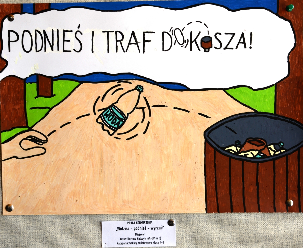 Plakat konkursowy "Widzisz, podnieś, wyrzuć"