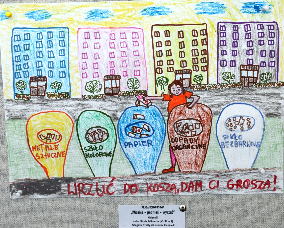 Plakat konkursowy "Widzisz, podnieś, wyrzuć"