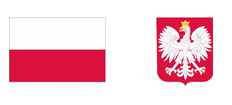 Z lewej strony flaga Polski z prawej strony herb Polski