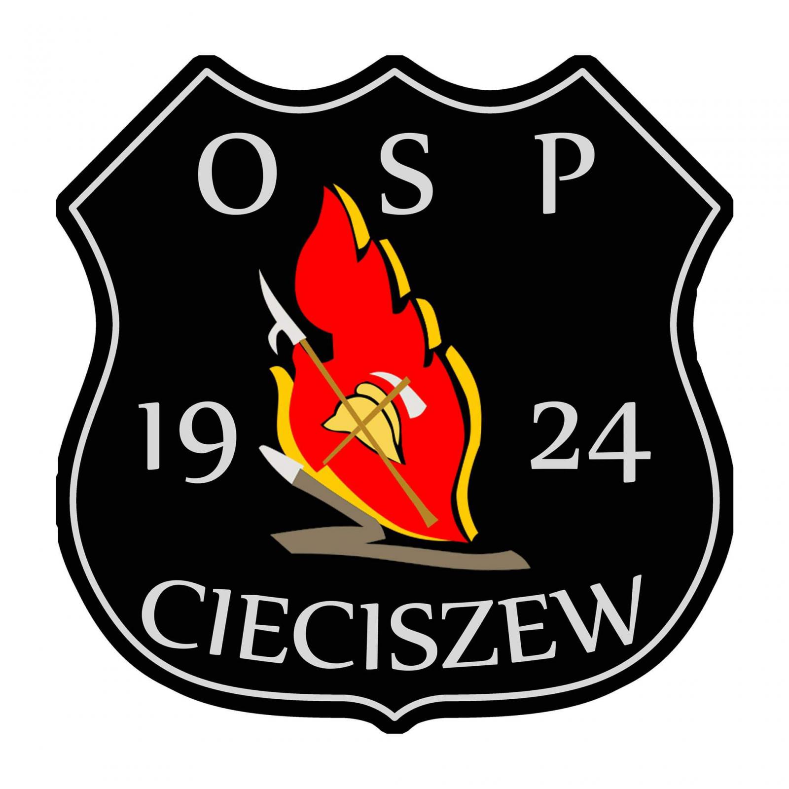 Czarna tarcza herbowa. Na środku czerwony płomień symbolizujący ogień. oddziela on datę 1924. Na płomieniu znajduje się hełm strażacki z toporkiem sikawką i bosakiem. Nad nimi napis OSP, poniżej napis Cieciszew.