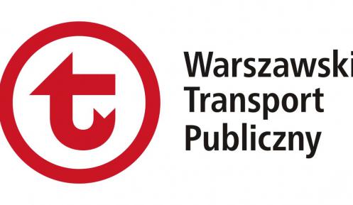 Logotyp Warszawskiego Transportu Publicznego. Po lewej stronie biały okrąg z czerwonym obrysem, w jego środku czerwona litera „t”. Obok okręgu czarny napis – w pierwszym wierszu: Warszawski, w drugim: Transport, w trzecim: Publiczny.