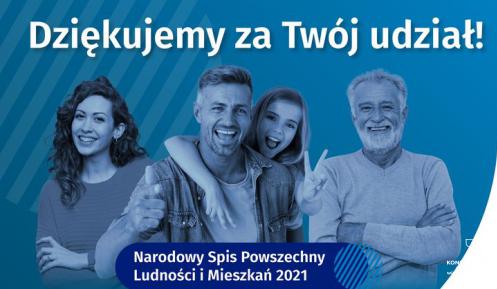 Grafika: niebieskie tło na nim zdjęcie dwóch kobiet i dwóch mężczyzn. Nad nimi duży napis białymi literami: Dziękujemy za Twój udział!