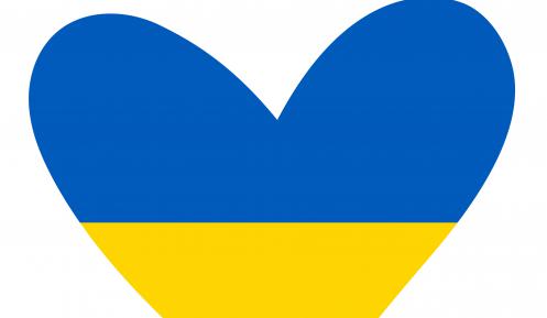 Grafika wektorowa. Serce w kolorach flagi Ukrainy (niebiesko-żółte).