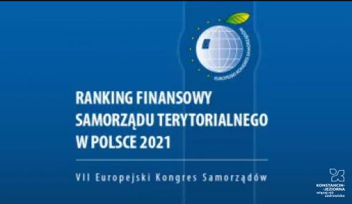 Grafika wektorowa. Napis na niebieskim tle: Ranking Finansowy Samorządu Terytorialnego 2021.