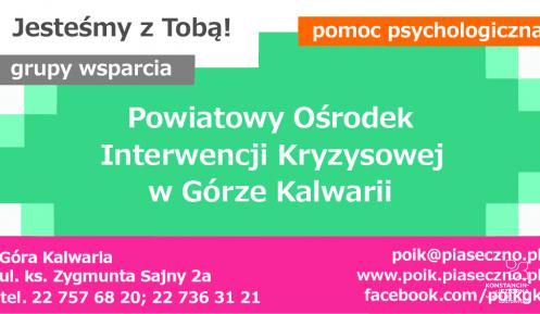 Plakat informacyjny o działaniu Powiatowego Ośrodka Interwencji Kryzysowej