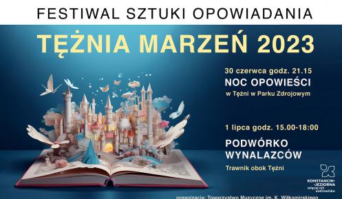 Grafika wektorowa. Plakat promujący Festiwal Sztuki Opowiadania Tężnia Marzeń.