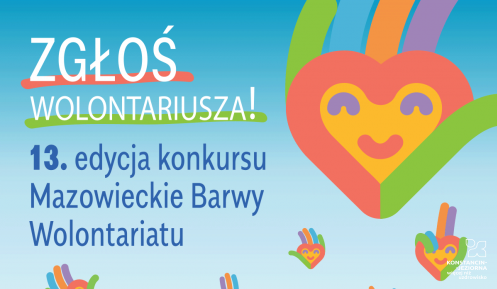 Grafika wektorowa. Plakat promujący konkurs Mazowieckie Barwy Wolontariatu.