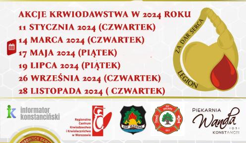 Plakat promujący akcje krwiodawstwa w Konstancinie-Jeziornie w 2024 r.