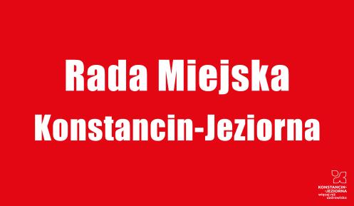 Grafika wektorowa, na czerwonym tle napis: Rada Miejska Konstancin-Jeziorna
