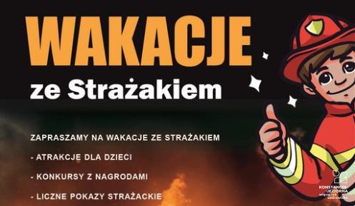 Plakat piknik ze strażakiem