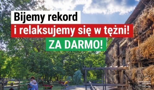 Grafika promująca akcję: Bijemy rekord i relaksujemy się w tężni.