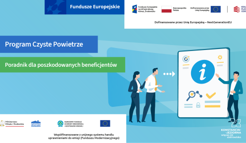 Baner informacyjny programu Czyste powietrze: Poradnik dla poszkodowanych beneficjentów.