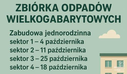 kolorowy plakat z domkami przedstawiający harmonogram zbiórki odpadów