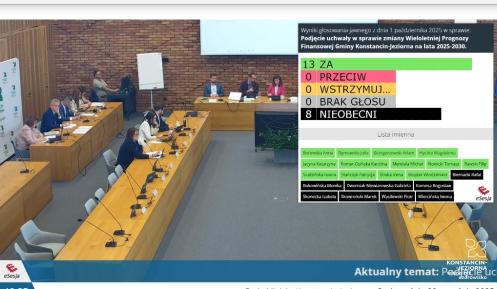 Zrzut ekranu z transmisji online sesji rady miejskiej.