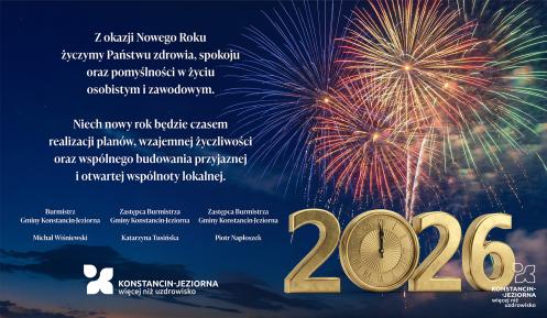 Grafika wektorowa z życzeniami od władz samorządowych gminy Konstancin-Jeziorna, treść życzeń znajduje się w treści artykułu.