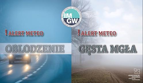 alert meteo oblodzenie i gęsta mgła