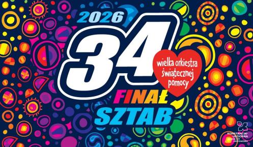 Grafika wektorowa. Kolorowe rysunki z motywem roślinnym oraz tekst: „34 finał WOŚP"