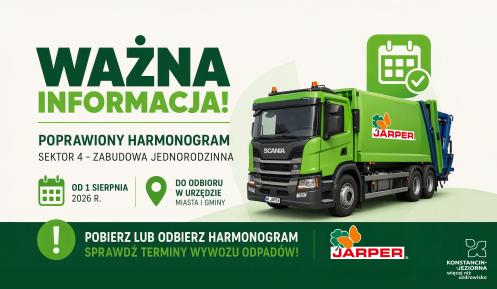 Zielona śmieciarka firmy Jarper marki Scania, stojąca na osiedlowej uliczce podczas odbioru odpadów przez pracownika w pomarańczowym stroju.