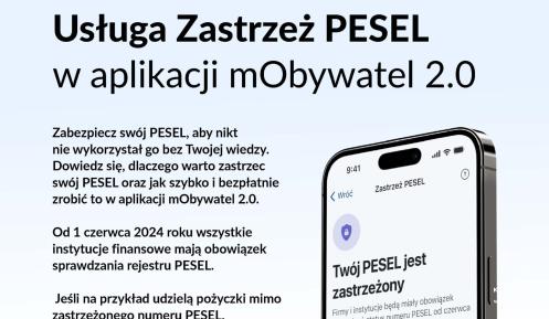 Ulotka informacyjna nt. zastrzegania numeru PESEL w aplikacji mObywatel