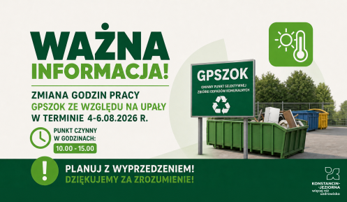 Grafika informuje o zmianie godzin pracy GPSZOK