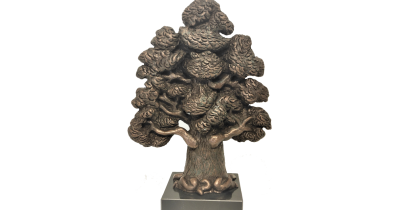 Mosiężna statuetka w kształcie drzewa – dęby, która jest wręczana osobom otrzymującym tytuł Wolontariusza Roku