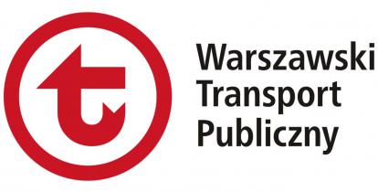 Logotyp Warszawskiego Transportu Publicznego. Po lewej stronie biały okrąg z czerwonym obrysem, w jego środku czerwona litera „t”. Obok okręgu czarny napis – w pierwszym wierszu: Warszawski, w drugim: Transport, w trzecim: Publiczny.