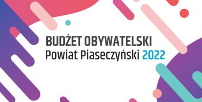 Grafika wektorowa utrzymana w różowo-fioletowych barwach. Na środku tekst: Budżet Obywatelski Powiatu Piaseczyńskiego 2022.