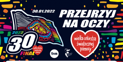 Grafika wektorowa. Plakat promujący 30. finał WOŚP. Treść zawarta na plakacie znajduje się w treści artykułu.