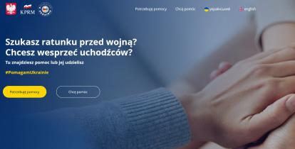 Zrzut ekranu strony startowej portal internetowego: upomagamukrainie.gov.pl.