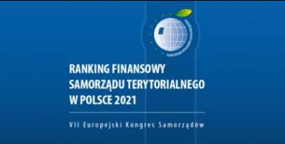 Grafika wektorowa. Napis na niebieskim tle: Ranking Finansowy Samorządu Terytorialnego 2021.