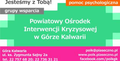 Plakat informacyjny o działaniu Powiatowego Ośrodka Interwencji Kryzysowej