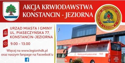 Plakat promujący akcje krwiodawstwa w Konstancinie-Jeziornie w 2023 r.