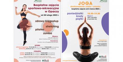 Plakaty promujące bezpłatne zajęcia w Opaczy i Czernidłach, treść z plakatów zamieszczona jest w artykule.