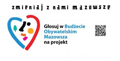 Grafika wektorowa. Logo Budżetu Obywatelskiego Mazowsza oraz tekst – Zmieniaj z nami Mazowsze.