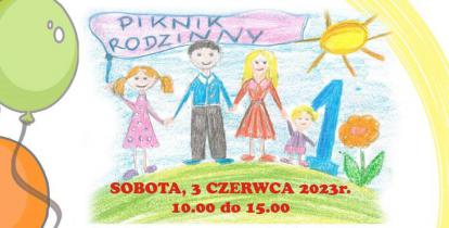 Grafika wektorowa. Plakat promujący piknik rodzinny w SP nr 1 w Konstancinie-Jeziornie.