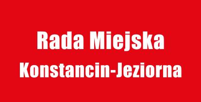 Grafika wektorowa, na czerwonym tle napis: Rada Miejska Konstancin-Jeziorna