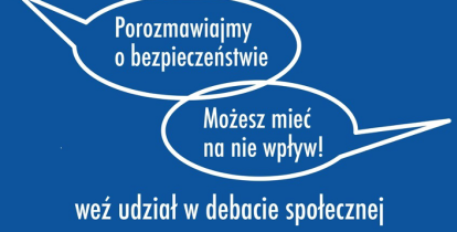 Plakat zapraszający mieszkańców gminy Konstancin-Jeziorna na debatę społeczną na temat bezpieczeństwa, która odbędzie się 25 listopada 2024 roku w Urzędzie Miasta i Gminy.