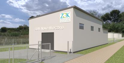 Na wizualizacji przedstawiono projekt nowego budynku stacji uzdatniania wody „SUW Nowe Wierzbno” w Konstancinie-Jeziornie. 