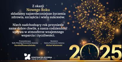 Grafika wektorowa z życzeniami od władz samorządowych gminy Konstancin-Jeziorna, treść życzeń znajduje się w treści artykułu.