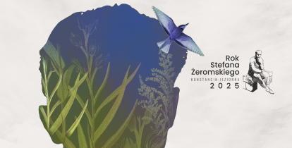 Zarys męskiej twarzy ozdobiony kolorowymi ptakami i roślinami.