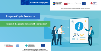 Baner informacyjny programu Czyste powietrze: Poradnik dla poszkodowanych beneficjentów.