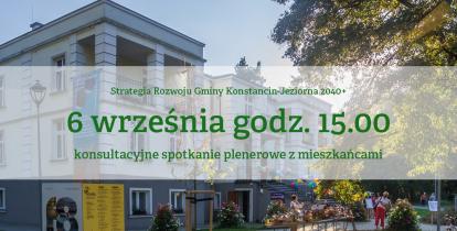 budynek domu kultury, napis na zielono 6 września godz. 15.00 spotkanie plenerowe z mieszkańcami