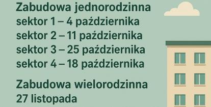 kolorowy plakat z domkami przedstawiający harmonogram zbiórki odpadów