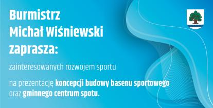 Plakat informujący o spotkaniu w sprawie koncepcji centrum sportu i basenu. 