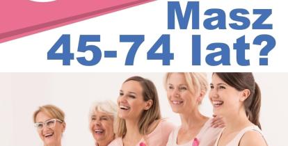 Plakat informujący o bezpłatnej mammografii dla kobiet w wieku 45–74 lat, która odbędzie się 14 stycznia 2026 r. od godz. 9.00 w mammobusie przy ratuszu w Konstancinie-Jeziornie, z danymi do rejestracji telefonicznej i online.